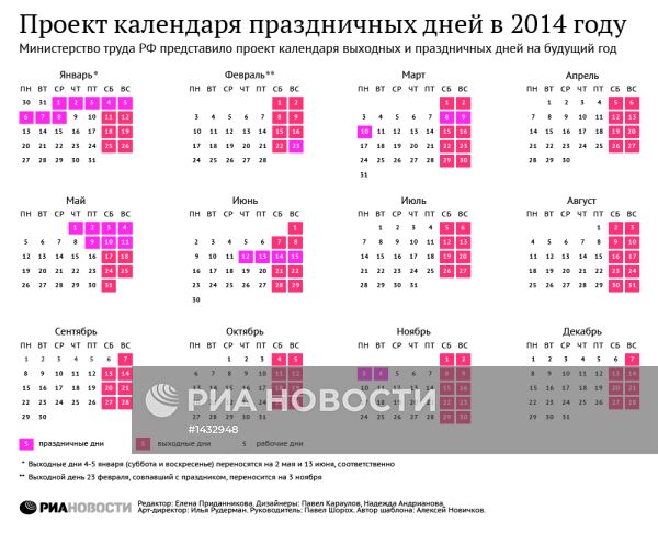 Проект календаря праздничных дней в 2014 году