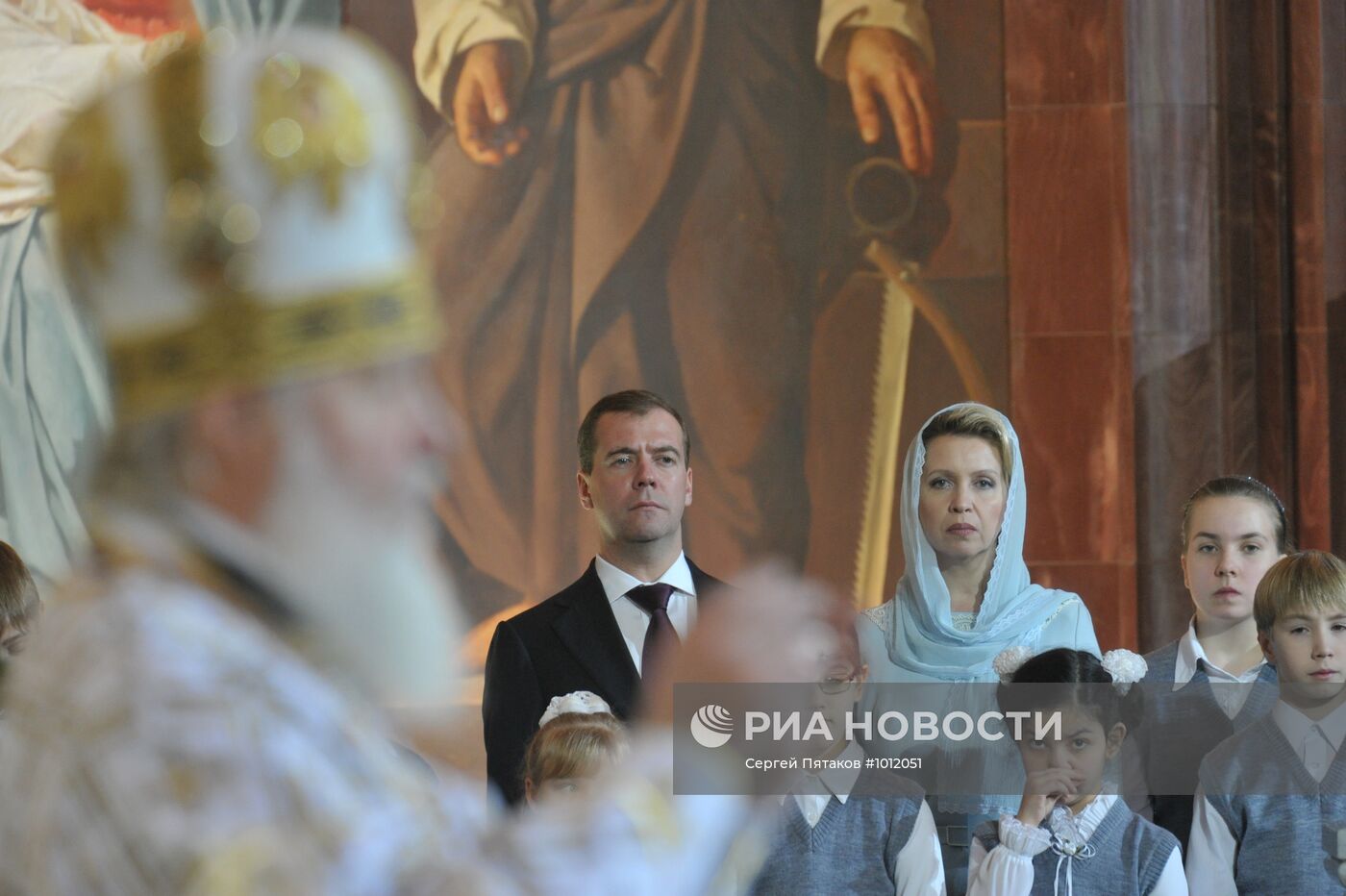 Д.Медведев на Рождественской службе в храме Христа Спасителя