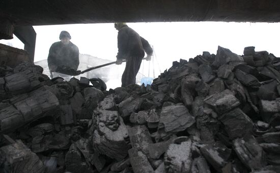 Производство древесного угля в деревне Круча Могилевской области