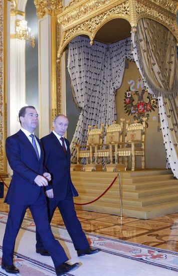 Д.Медведев и В.Путин в Кремле