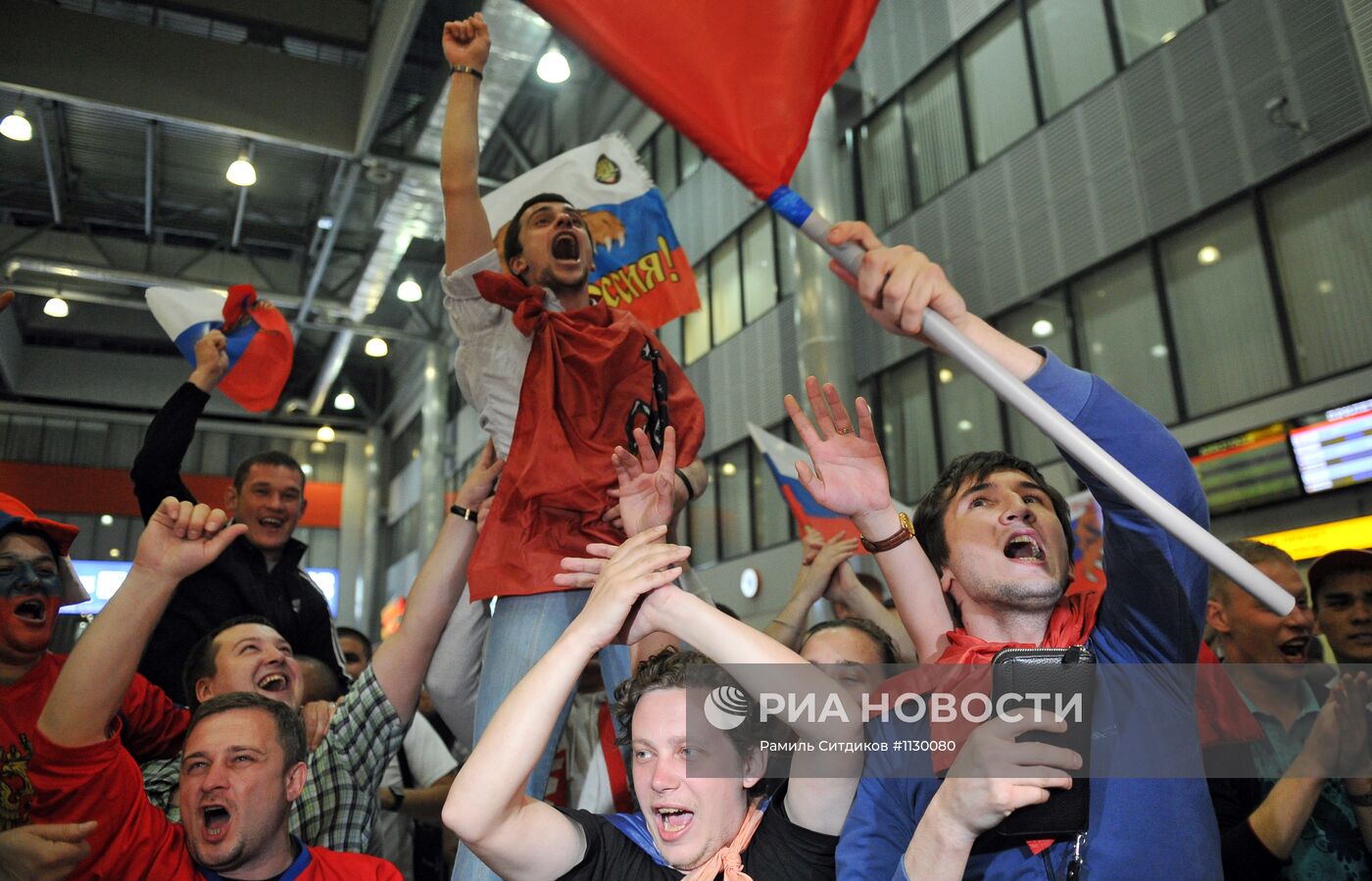 Встреча сборной России по хоккею после победы на чемпионате мира