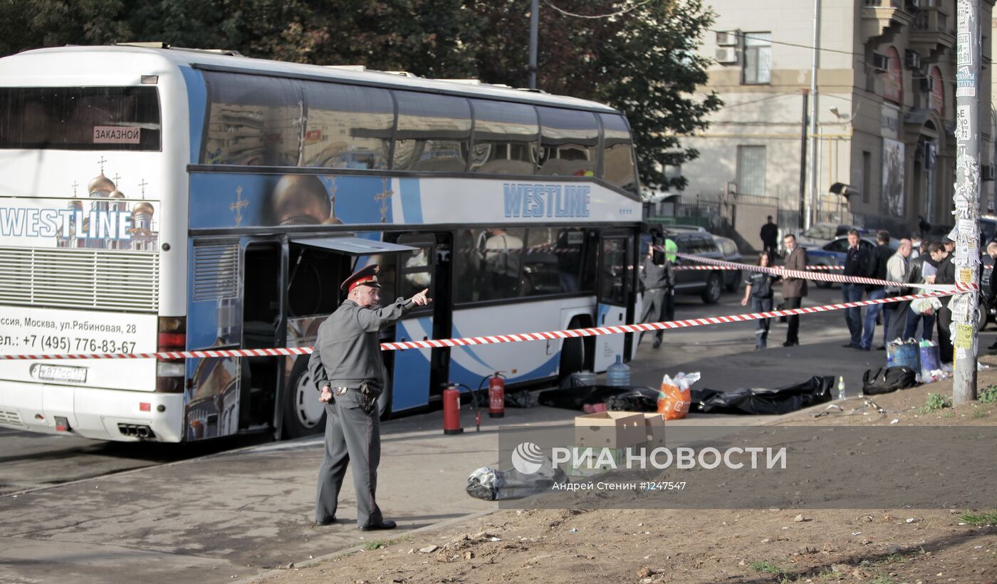 Пожар в автобусе в центре Москвы