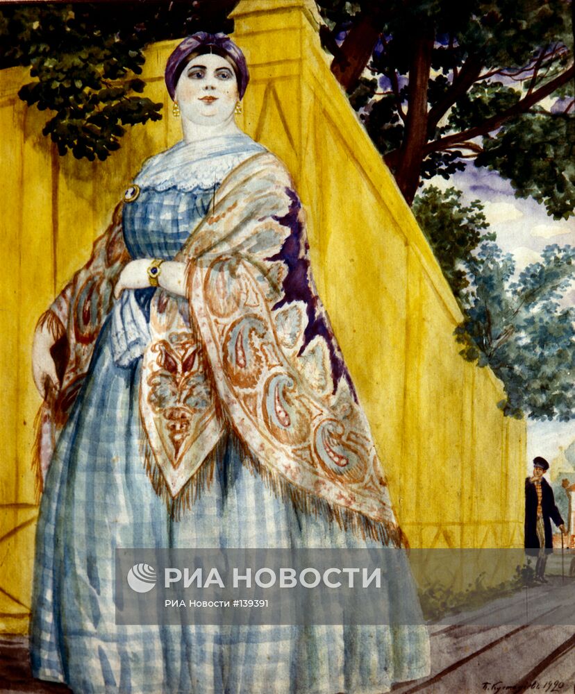 Репродукция картины Б.Кустодиева "Купчиха на прогулке"