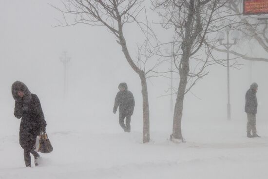Снежный циклон на Сахалине