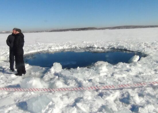 Место падения осколков метеорита в Челябинской области