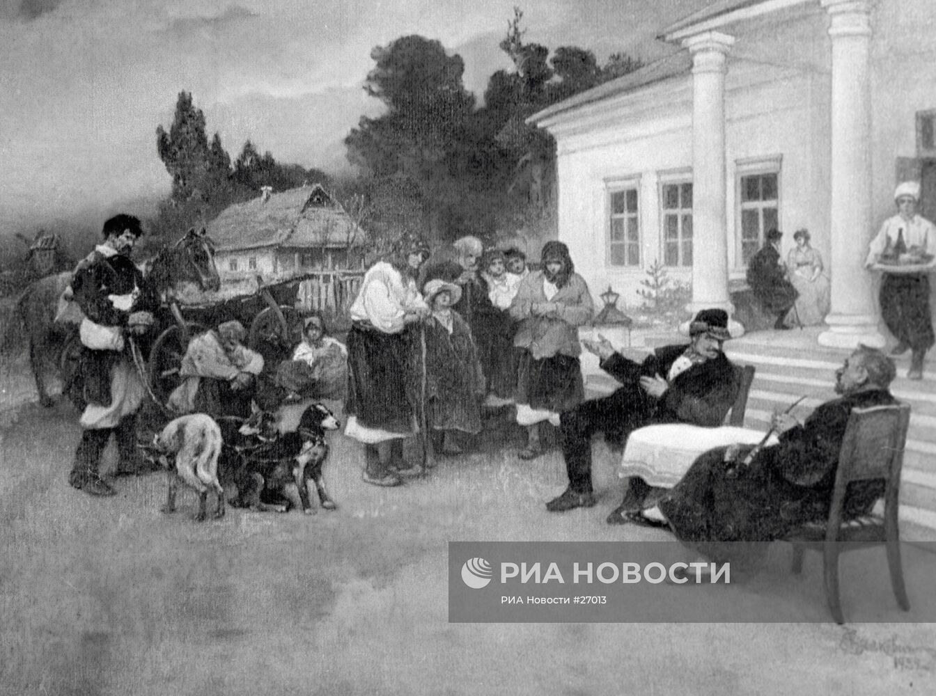 Репродукция картины "Крепостных крестьян меняют на собак"