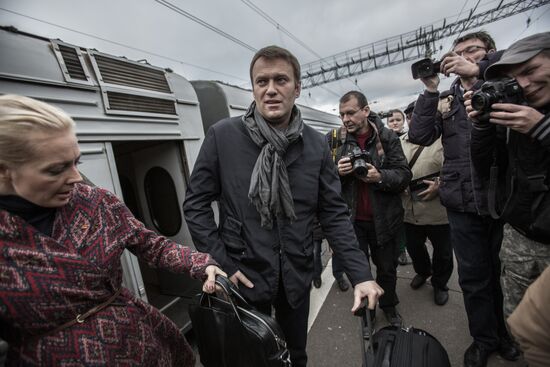 Прибытие оппозиционера А.Навального в Москву после суда в Кирове