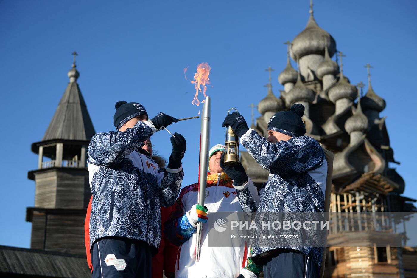 Эстафета Олимпийского огня. Музей-заповедник Кижи
