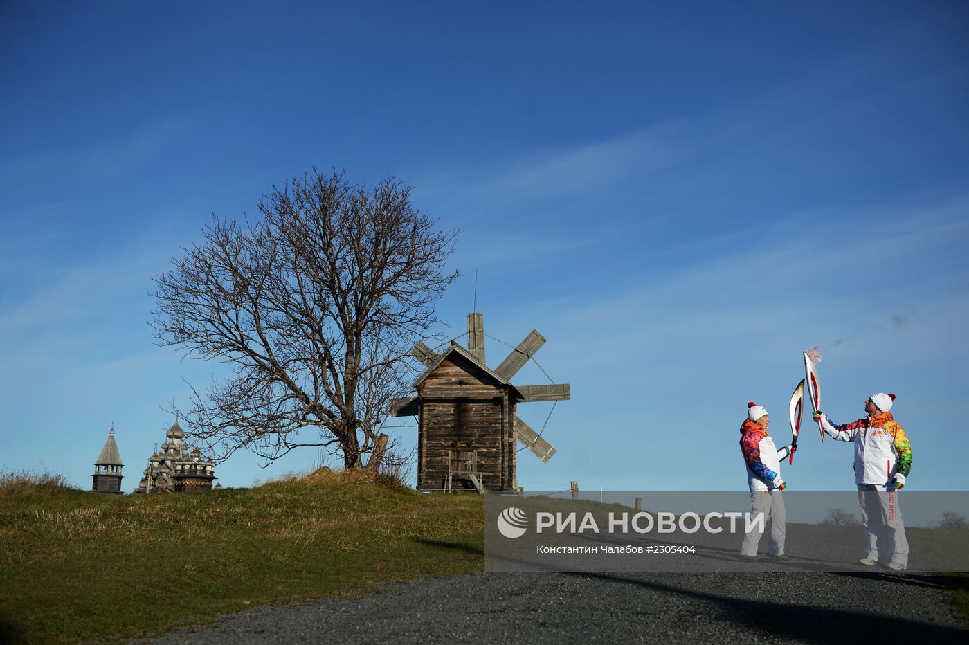 Эстафета Олимпийского огня. Музей-заповедник Кижи