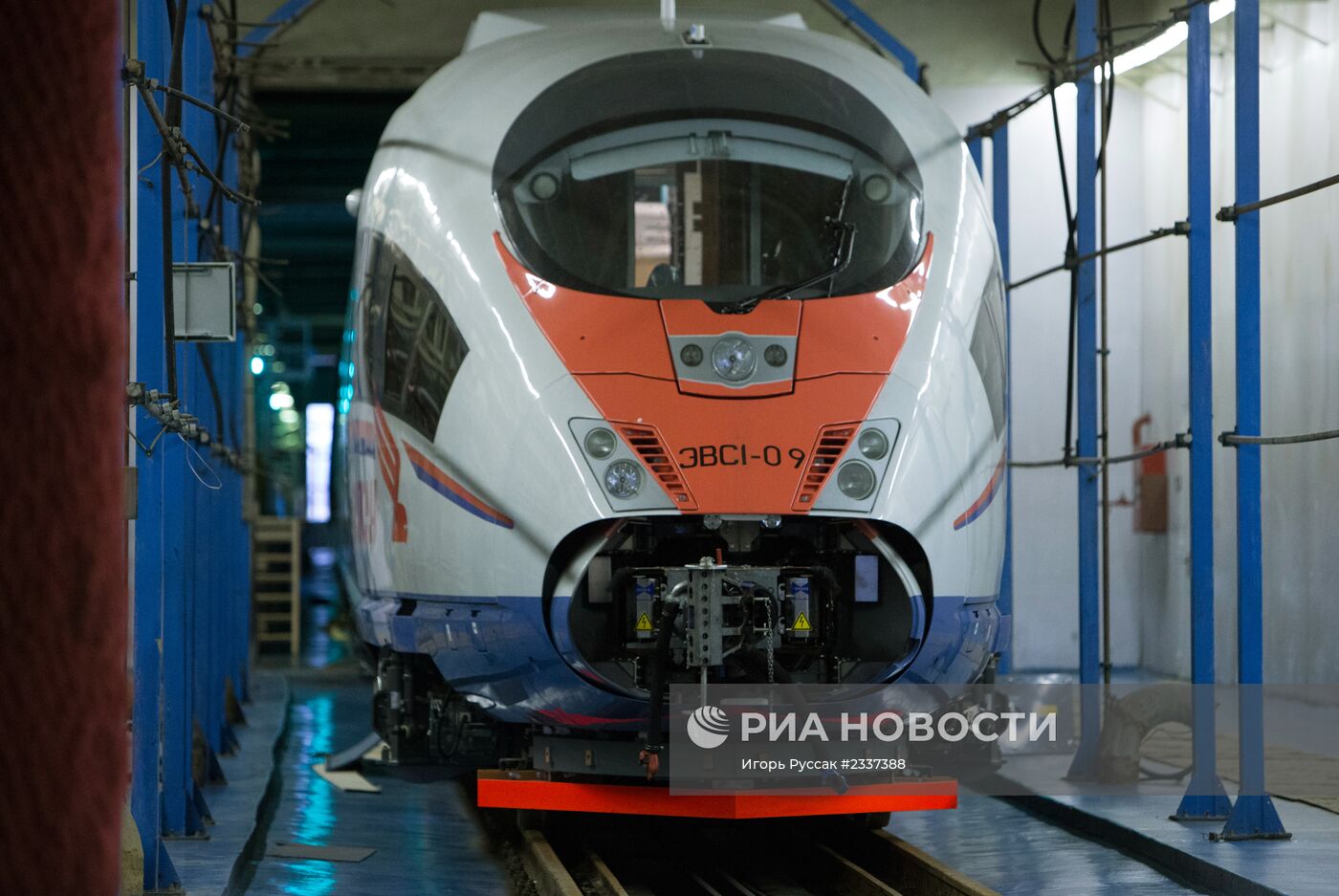 Новый состав поезда "Сапсан" в моторвагонном депо "Металлострой"
