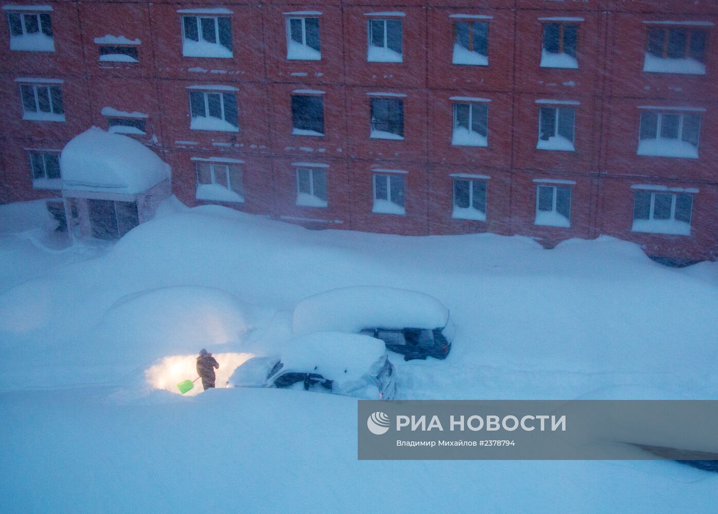 Сильная метель на Сахалине