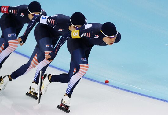 Олимпиада 2014. Конькобежный спорт. Мужчины. Командная гонка преследования. Предварительные забеги