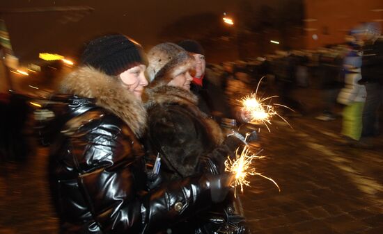 Встреча нового 2009 года в центре Москвы