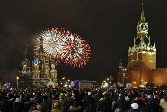 Встреча нового 2009 года в центре Москвы