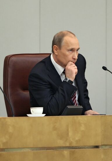 Премьер-министр РФ В.Путин выступил в Государственной Думе РФ