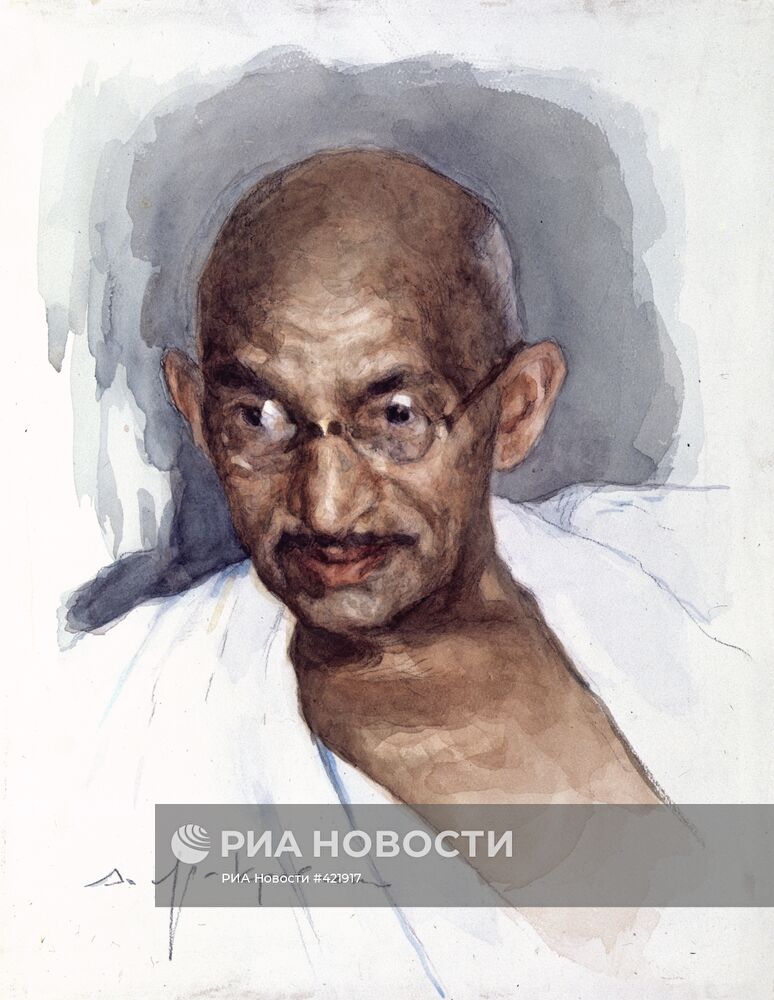 Портрет М. Ганди, лидер освободительной борьбы в Индии