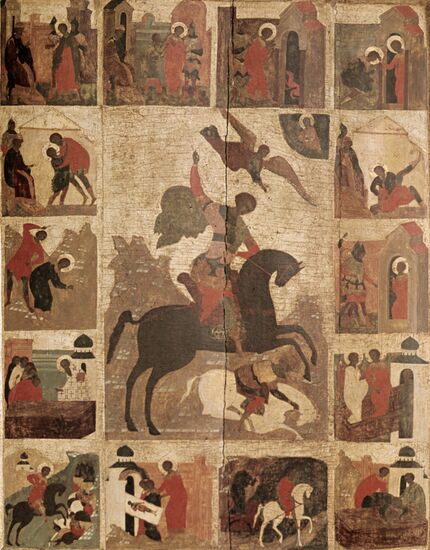 Икона "Чудо Дмитрия Солунского с житием"