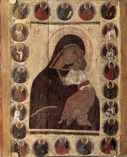 Икона "Богоматерь умиление с избранным святым"