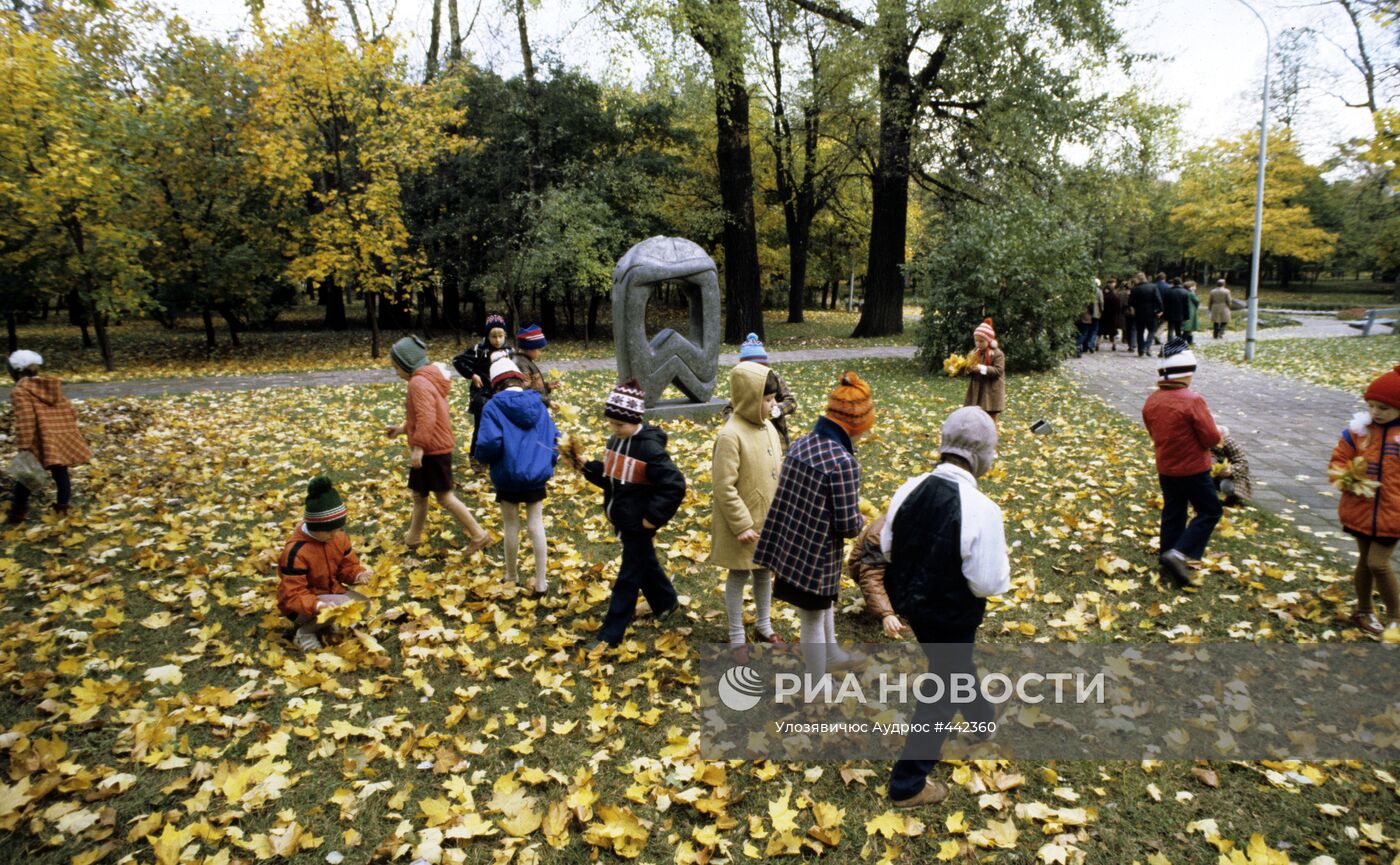 Дети собирают листья