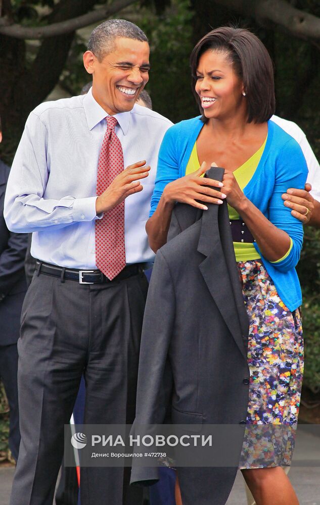 Барак Обама на Южной лужайке Белого дома