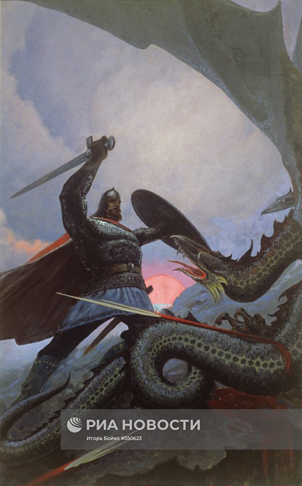 Репродукция картины "Бой Добрыни со змеем"