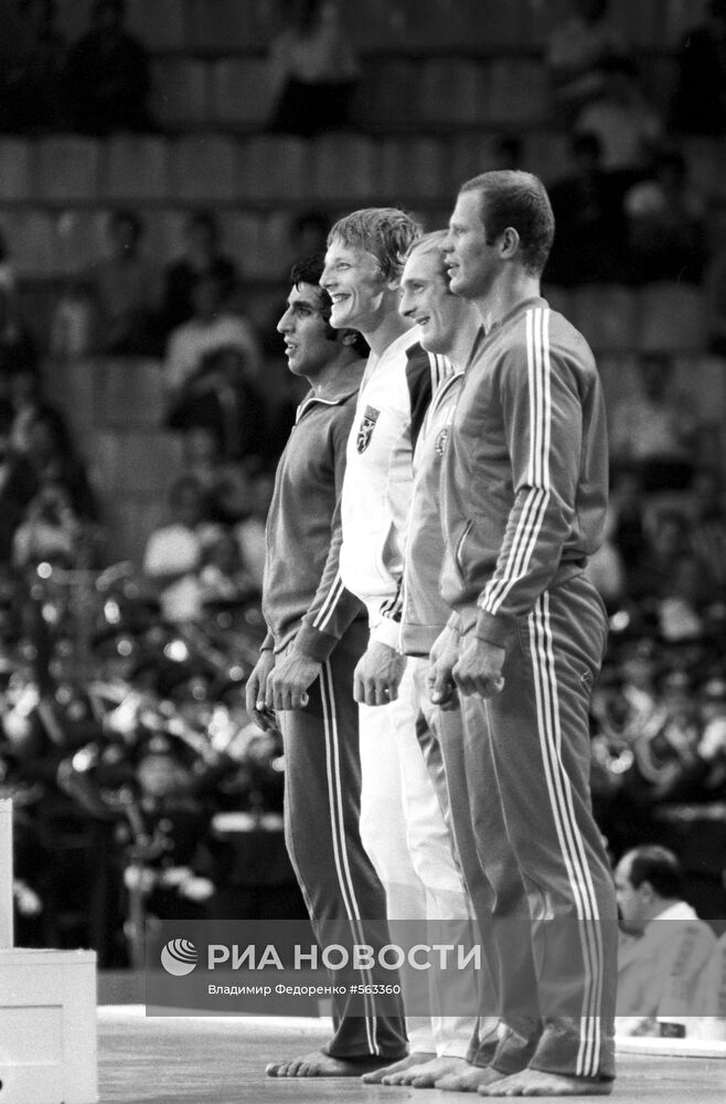 Перед награждением призеров соревнований по дзюдо Олимпиады-80