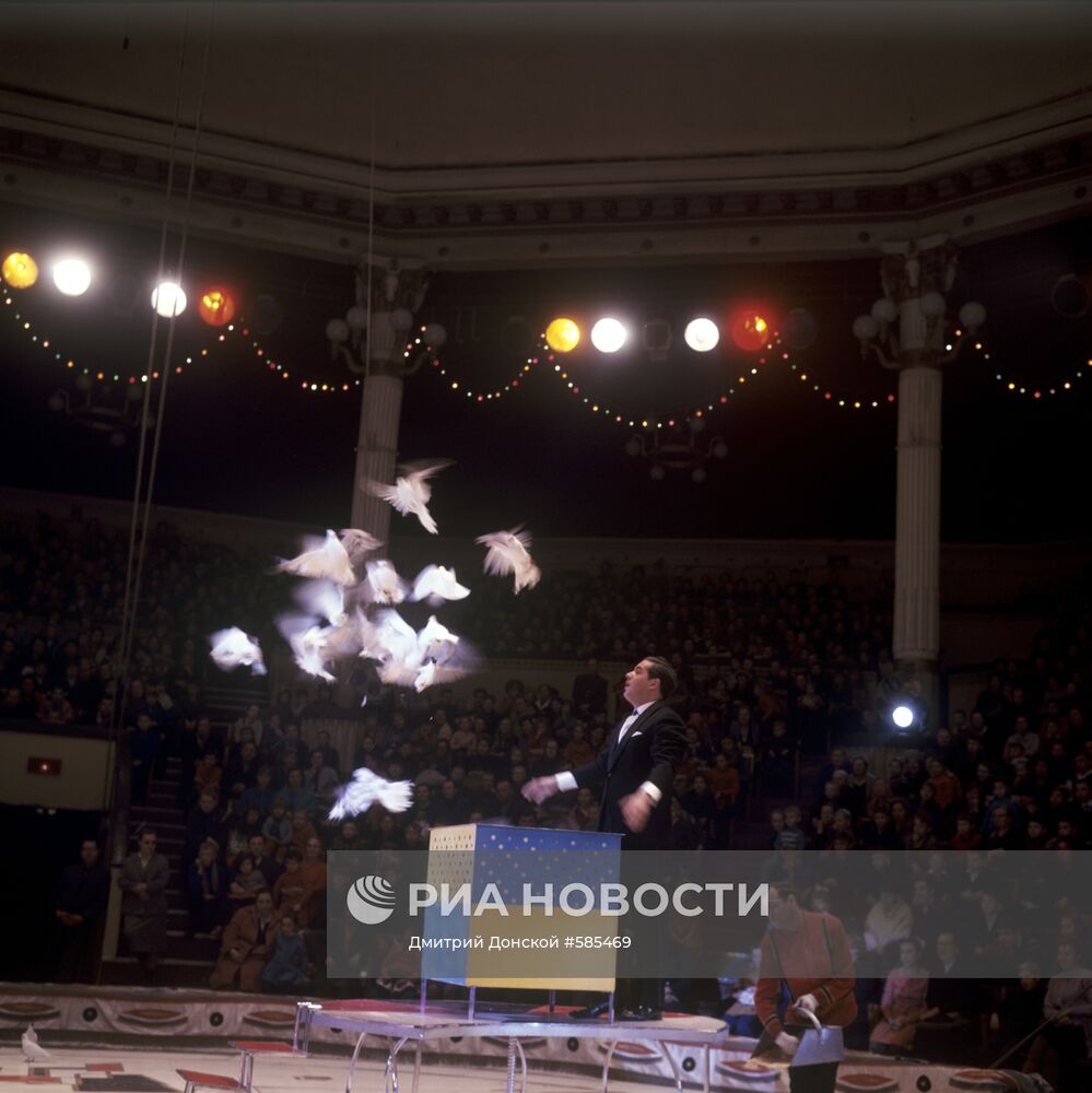 Аттракцион с голубями иллюзиониста Игоря Кио