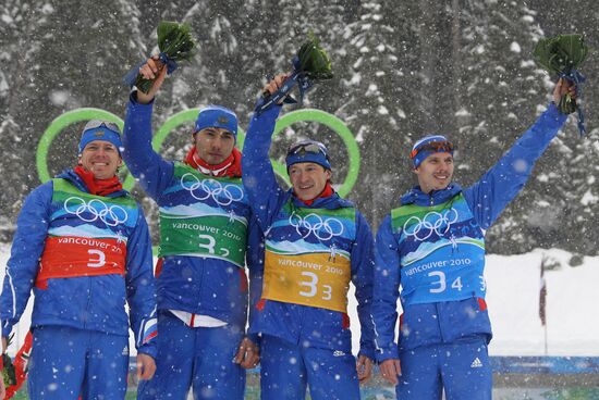 Российские биатлонисты - бронзовые призеры в эстафете 4х7,5 км