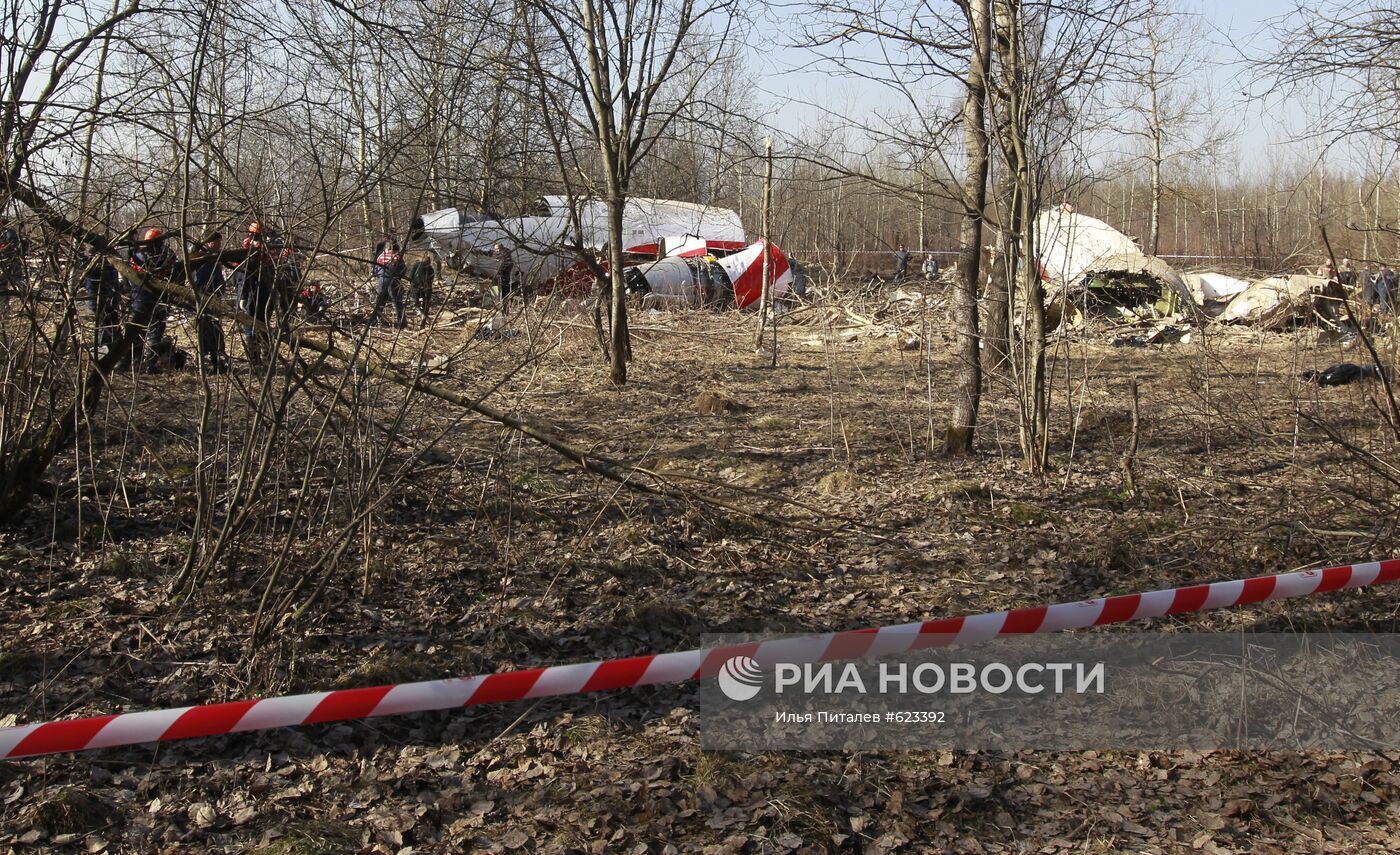 Место падения польского самолета Ту-154