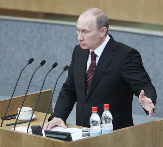 Премьер-министр РФ Владимир Путин на заседании Госдумы РФ