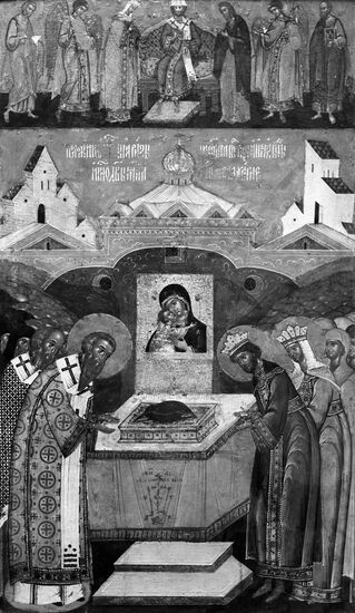 Репродукци иконы "Положение ризы Богоматери во лахернах"