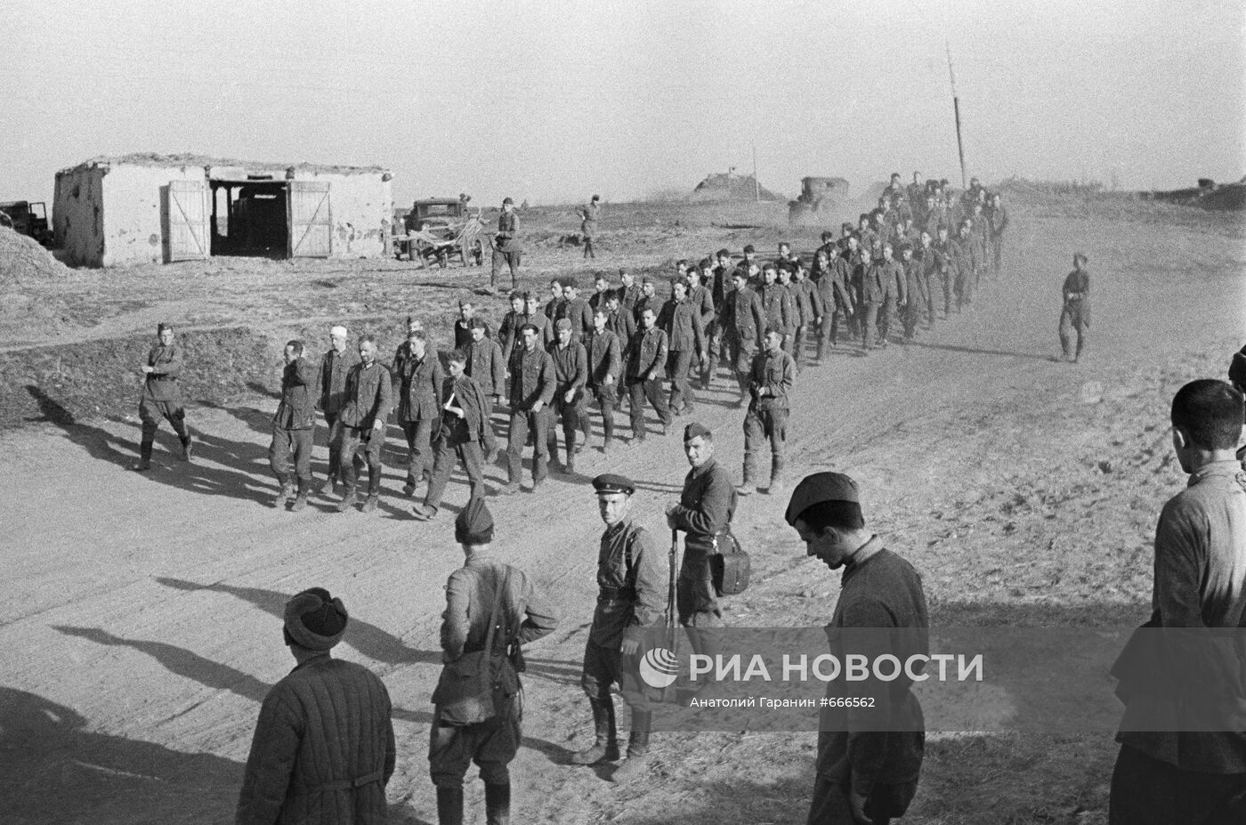 Колонна пленных немцев в районе освобожденного города Змиев