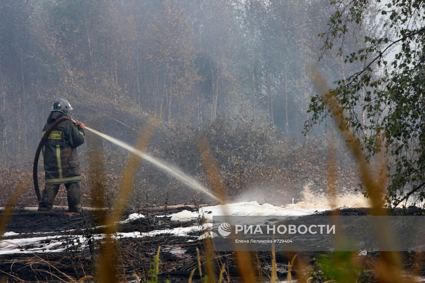Тушение торфяных пожаров в Егорьевском районе Подмосковья