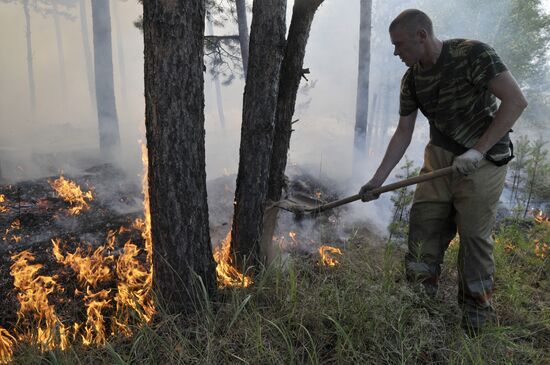 Тушение лесного пожара в районе села Масловка