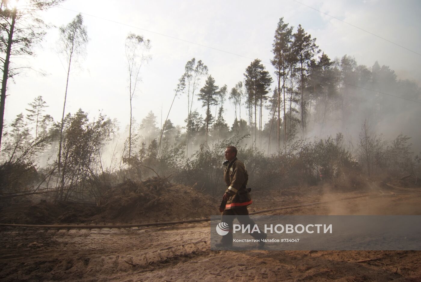 Тушение лесного пожара в Ногинском районе Подмосковья