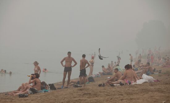 Москвичи отдыхают на пляже в Строгинской пойме