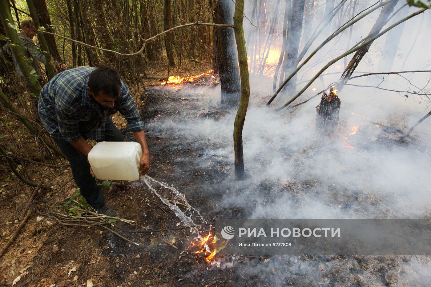 Тушение лесного пожара в Московской области