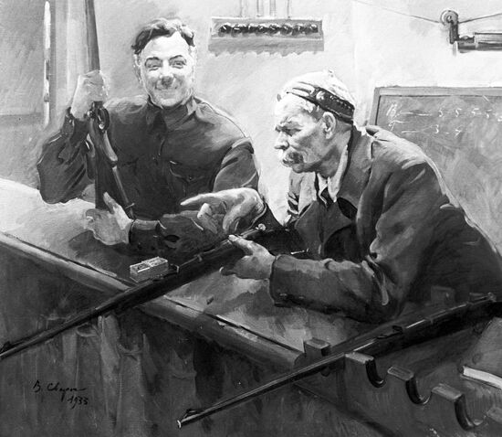Репродукция картины "К. Е. Ворошилов и А. М. Горький"