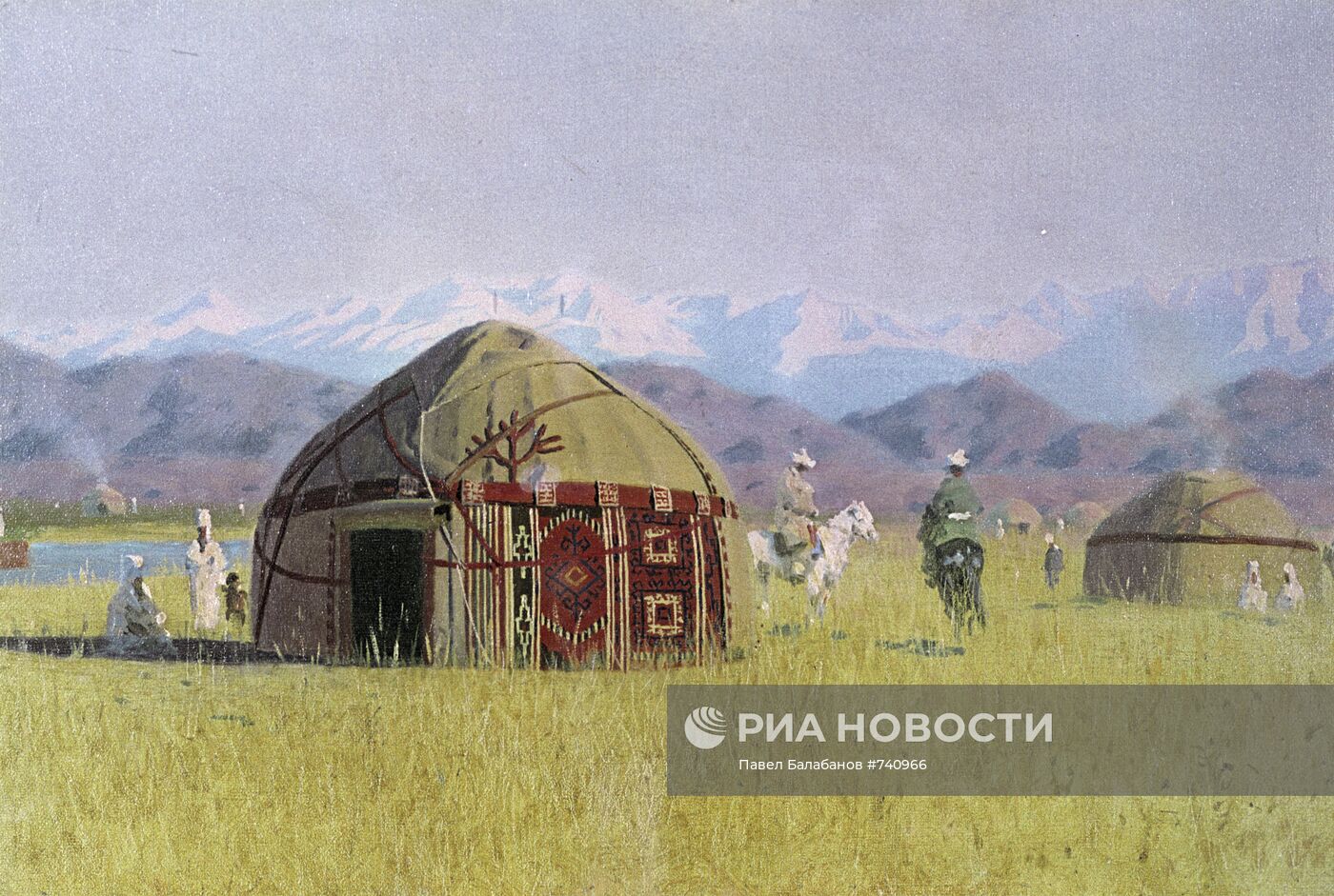 Картина "Киргизские кибитки на реке Чу"