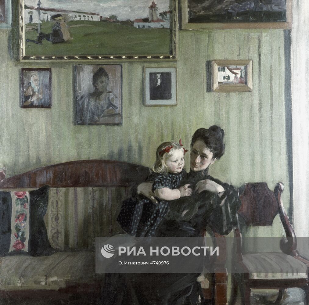 Картина "Портрет Ю.Е. Кустодиевой с дочерью Ириной"