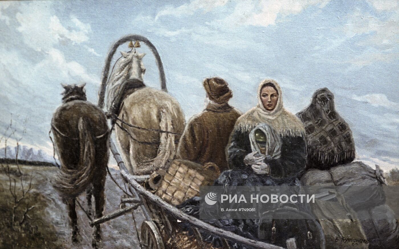 Репродукция картины "Приезд Н.К. Крупской... в Шушенское