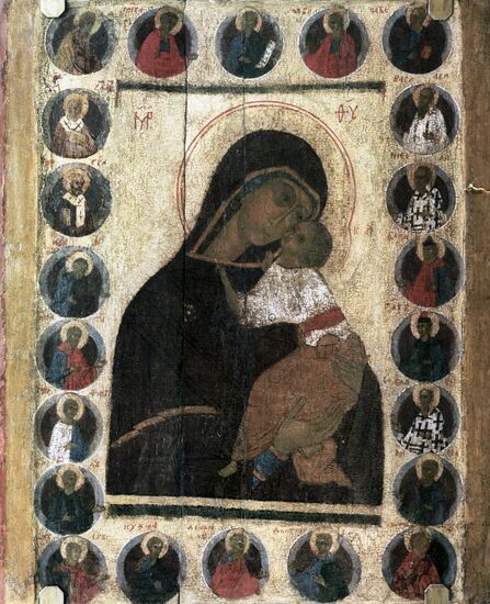 Репродукция иконы "Богоматерь Умиление с избранными святыми"