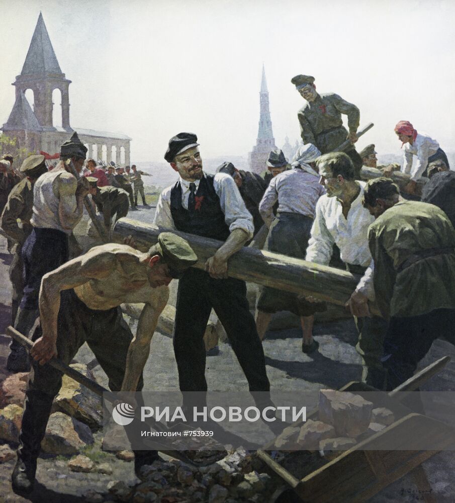 Картина "В.И. Ленин на субботнике в Кремле"