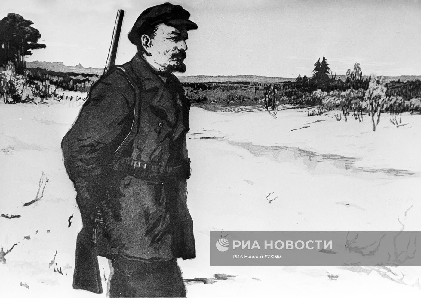 Репродукция автолитографии "Ленин на охоте"
