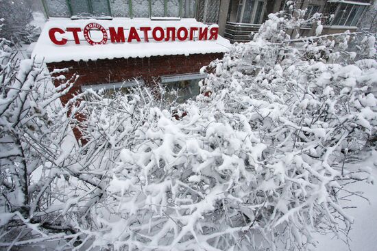 Сильный снегопад во Владивостоке