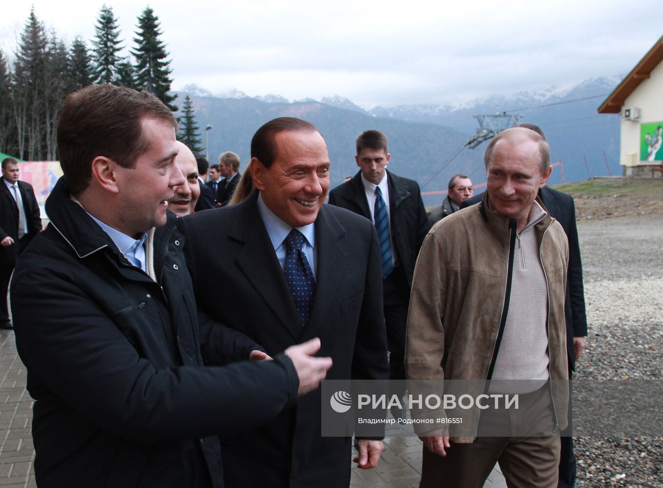 Д.Медведев, В.Путин и С.Берлускони