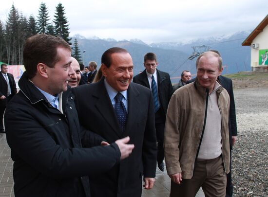 Д.Медведев, В.Путин и С.Берлускони