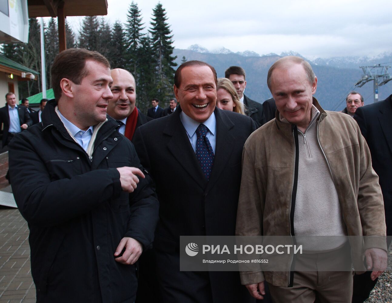 Д.Медведев, В.Путин и С.Берлускони