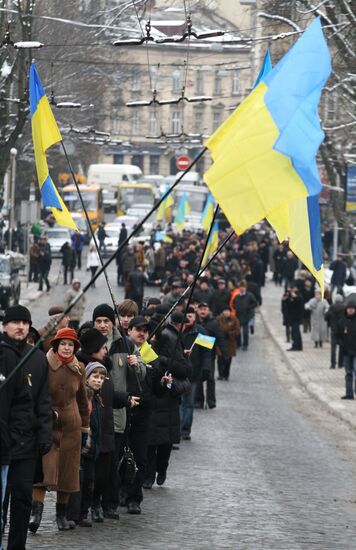 Празднование Дня соборности Украины во Львове