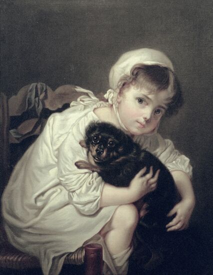 Картина художника Тропинина "Девочка с собачкой"
